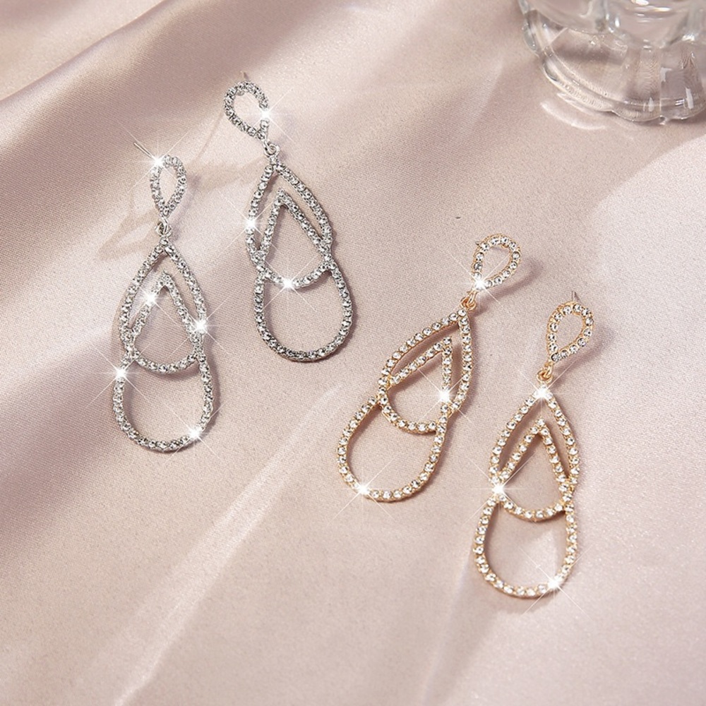Rhinestone Double Teardrop Earrings - Picture 2 of 4